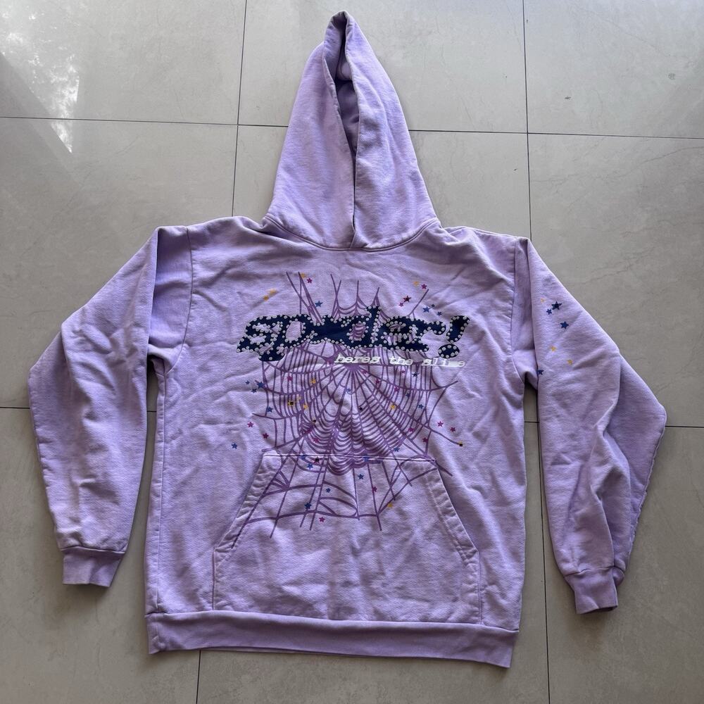 Sp5der Beers The Slime Web Hoodie Lavender Purple Rhinestone Men’s Size L